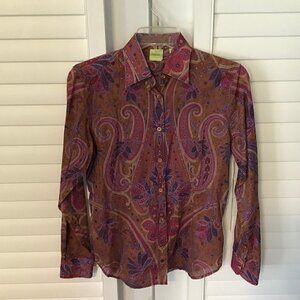 Craig Taylor paisley button down cotton top size S